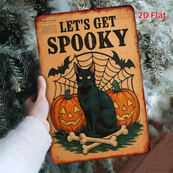 CIFbuy 2D平面金属招牌 黑猫与南瓜 万圣节 复古方形铁皮装饰（TikTok, temu 自提物流）