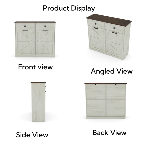Farmhouse Double Tilt Out Trash Cabinet for 20 Gallon Trash Cans, Free Standing Recycling Cabinet with Hideaway Drawer, Barn Door Style Laundry Sorter Cabinet, Tilt Out Trash Cabinet for Kitchen-5