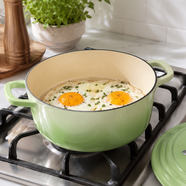 不锈钢手柄 7.5QT 7.1L 圆形 珐琅锅 绿色渐变 含手套 隔热垫-5