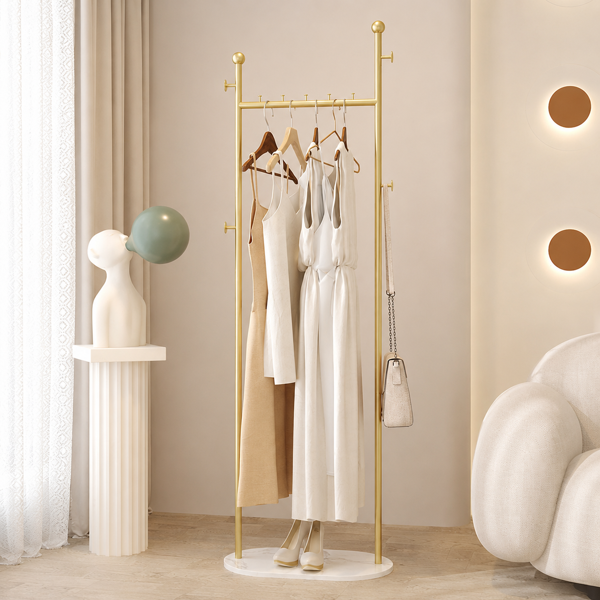 Clothing Rack, Golden Metal Freestanding Heavy Duty Clothes Rack with Marble Pattern Sintered Stone Base, Multipurpose Garment Hanger for Bedroom, Hat, Scarf, Jacket-10