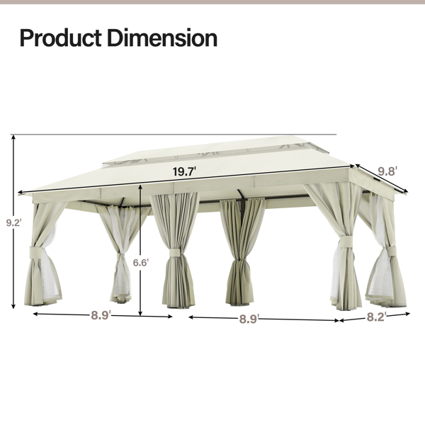 庭院凉亭 10'x20'，户外重型派对帐篷，带双层顶棚、蚊帐和隐私屏风，适用于后院、花园和草坪-2