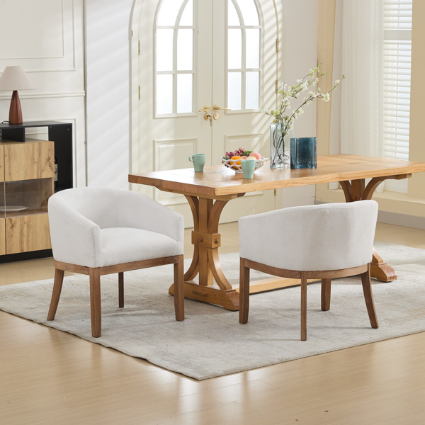 Mid Century Modern Upholstered Barrel Dining Chairs with Arms,Farmhouse Linen Kitchen & Dining Room Chairs with Natural Hardwood Frame, 19" W Accent Chairs for Living Room,Single Pack,Beige,SW1891BG-16