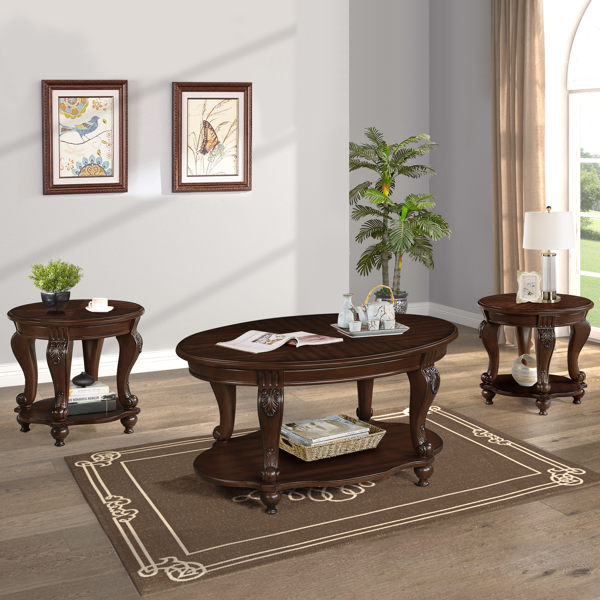 22'' Retro Round End Table,Solid Wood Sofa Side Table with Shelf,Living Room Corner Table Easy Assemble,Cherry-5