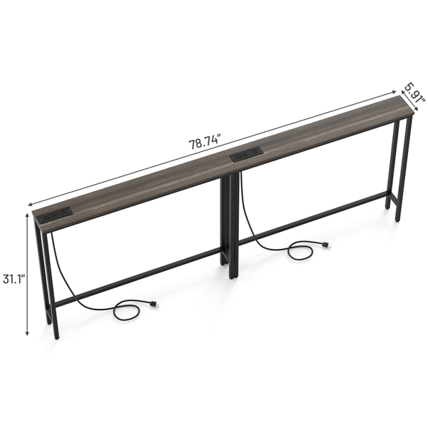2pcs 灰色 密度板贴三胺+铁 200*15*79cm 玄关桌 带排插（美标）-2