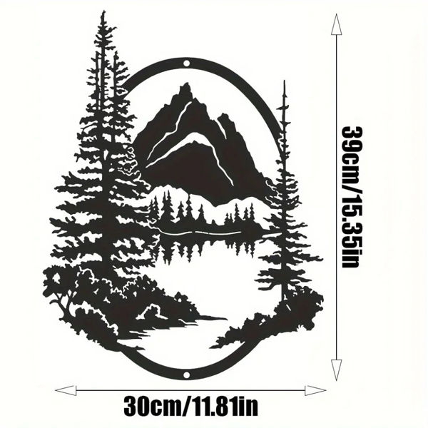 CIFbuy 大型黑色金属山松树剪影墙饰，防锈、自然灵感的哥特式农舍雕塑，适用于室内外客厅庭院装饰，引人注目的家居礼品。（TikTok, temu 自提物流）-1