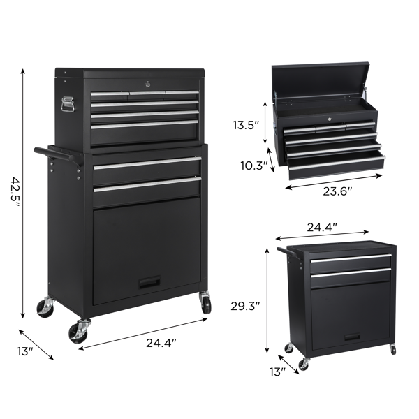 Tool Chest, 8-Drawer Rolling Tool Storage Cabinet with 2 in 1 Detachable Top Tool Box, Liner, Lockable Wheels, Side Hooks, Locking Mechanism, Metal Tool Cart for Garage-8