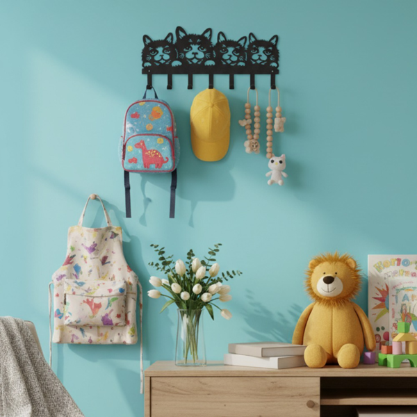 CIFbuy 5个装 可爱猫形壁挂挂钩 爪子式衣帽钩 壁挂式钥匙、毛巾、外套收纳架 入户门厅、厨房、卧室装饰（TikTok, temu 自提物流）-1
