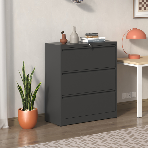 3 Drawer Lateral File Cabinet, 35.4 Inch Wide Metal Filing Cabinet, Locking Heavy Duty File Cabinet for Home Office, Anti-Tip Safety Interlock, Vertical Storage for Letter/Legal/A4 Files, Black-3