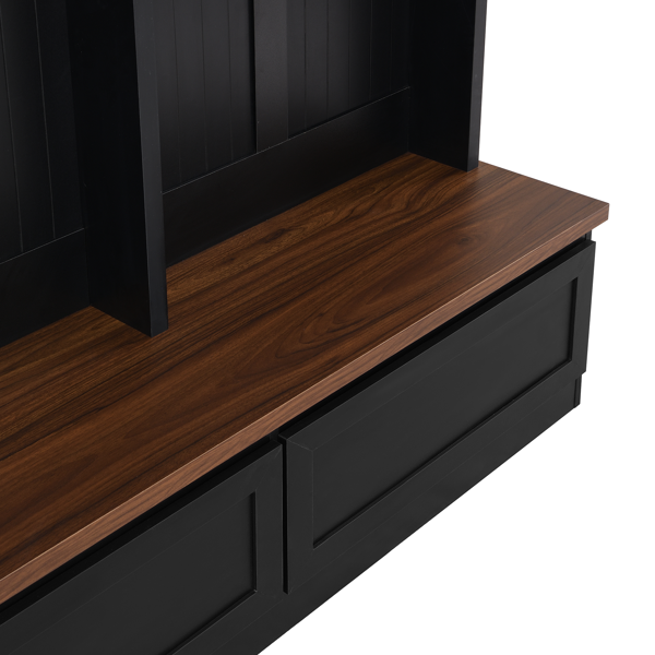 Farmhouse 4-in-1 Hall Tree with Wood Grain Bench, Mudroom Versatile Coat Rack with 2 Large Drawer, Entrance Organizer for Hallway, Living Room, Black, 55.9"W (OLD SKU: N721P313099B)-15