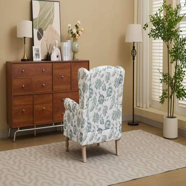 Modern Accent Chair with Retro Wood Legs, Comfy Upholstered Armchair, Floral Design Single Sofa Chair for Living Room Bedroom Office-3