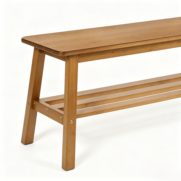 【禁售亚马逊】松木 浅棕色 100*30*45.5cm 餐厅长凳 带层架-5