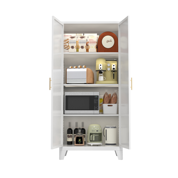 61'' 2 Shapely Doors Cabinet, Metal Storage Cabinet with Doors and Adjustable Shelves, for Bedroom, Living Room(White)-14
