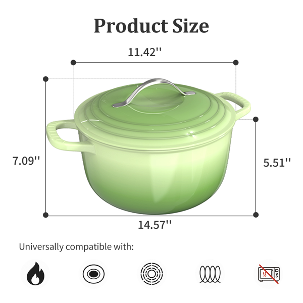 不锈钢手柄 7.5QT 7.1L 圆形 珐琅锅 绿色渐变 含手套 隔热垫-2