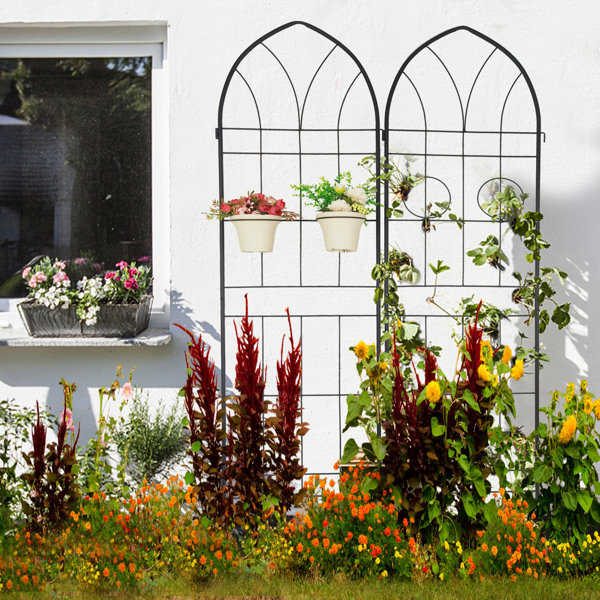 2 Pack Metal Garden Trellis 78.7" x 19.7" Rustproof Trellis for Climbing Plants Outdoor Flower Support Black-11
