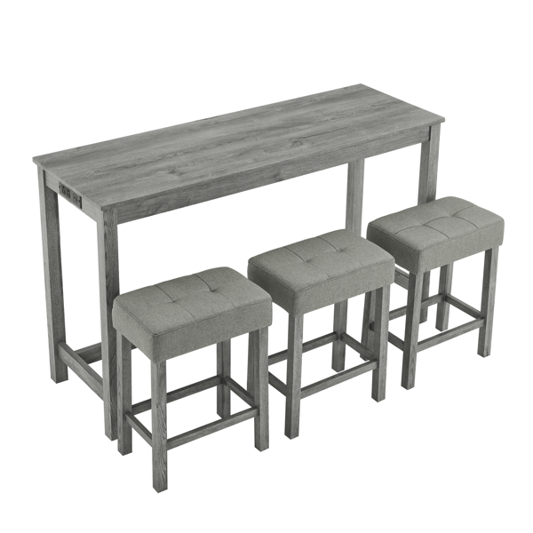 59 Inch Bar Table, Dining Table, Sofa Table with Power Outlet, 3 Upholstered Stools, 4 Piece Bar Table and Chair Set for Living Room, Dining Room, Kitchen-15