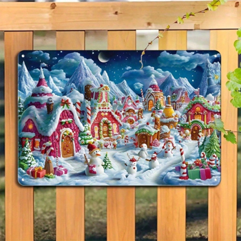 CIFbuy 1件圣诞冬日仙境马口铁画，雪屋墙饰 8x12英寸（TikTok, temu 自提物流）