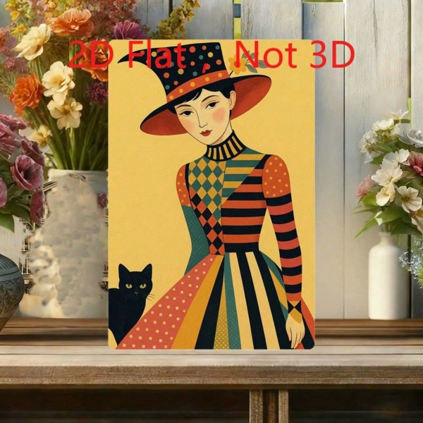 CIFbuy 复古女巫与黑猫金属壁饰，8x12英寸，2D印刷铝制装饰品（TikTok, temu 自提物流）-2