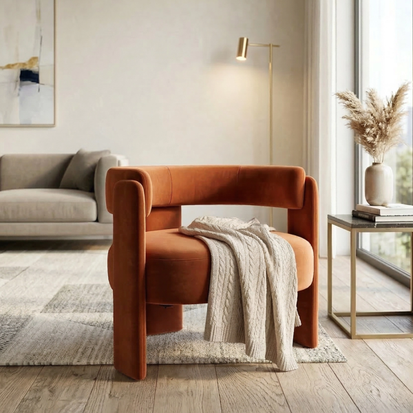 Accent Chair for Living Room, Velvet Comfy Single Sofa Chair Mid-Century Modern Armchair Wooden Legs for Bedroom Office Reading-1