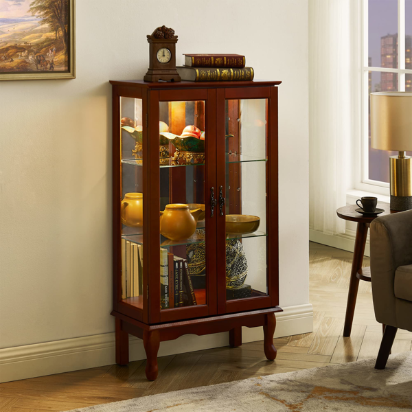 Curio Cabinet Lighted Curio Diapaly Cabinet with Adjustable Shelves and Mirrored Back Panel, Tempered Glass Doors (Cherry, 3 Tier), (E26 light bulb not included)-6