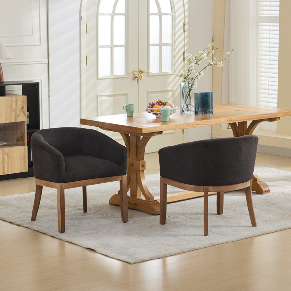 Mid Century Modern Upholstered Barrel Dining Chairs with Arms,Farmhouse Linen Kitchen & Dining Room Chairs with Natural Hardwood Frame, 19" W Accent Chairs,Single Pack,Charcoal Gray,SW1891BK-19