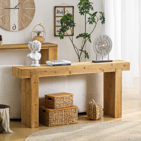 63" Solid Wood Console Table – Rustic Farmhouse Sofa Table for Entryway, Hallway, or Behind Couch, Narrow Rectangular Design-2