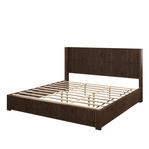 Solid Wood Platform Bed Frame with Headboard, No Box Spring Needed, Floor-standing bed, Easy Assembly, King Size, Walnut-8