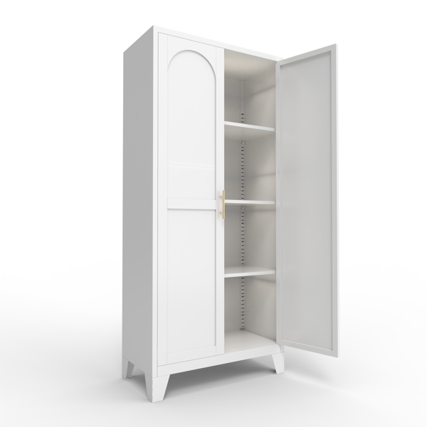 61'' 2 Shapely Doors Cabinet, Metal Storage Cabinet with Doors and Adjustable Shelves, for Bedroom, Living Room(White)-15