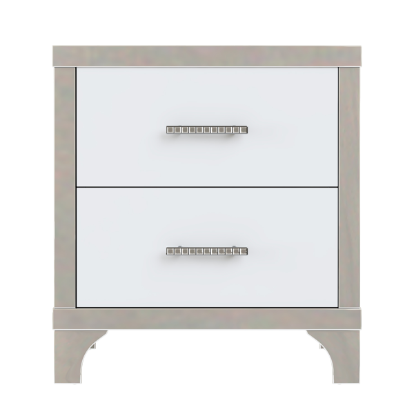 Elegant High Gloss Nightstand with Metal Handle,Mirrored Bedside Table with 2 Drawers for Bedroom,Living Room,White-6