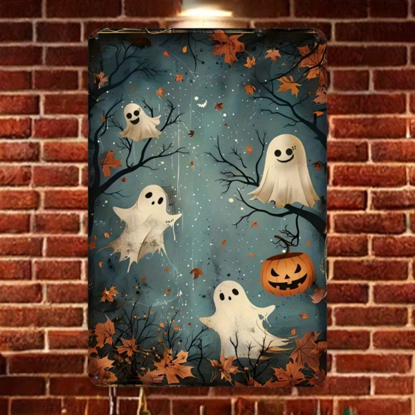 CIFbuy 万圣节幽灵南瓜铁质金属墙饰 8x12，趣味平面印花墙面装饰（TikTok, temu 自提物流）-7