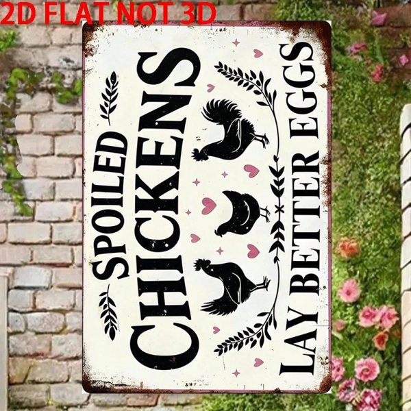 CIFbuy 2D 平面造型的“坏掉的小鸡下更好蛋”铁皮装饰牌，农舍风格艺术装饰，8x12 英寸（TikTok, temu 自提物流）-1