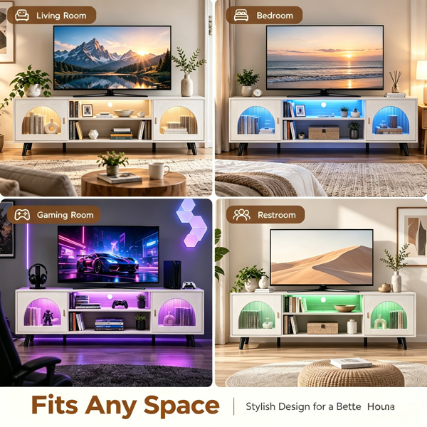 白色 浮雕刨花板贴三胺 160*35*47cm 带玻璃双柜门 RGB 电视柜-7