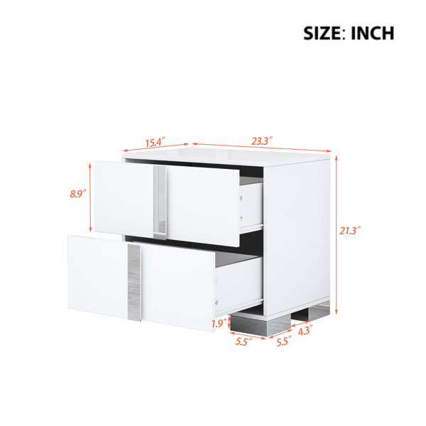 Elegant Nightstand with Metal Foot, Mirrored Bedside Table with 2 Drawers for Bedroom, Living Room, White (Old SKU: WF319353AAK)-6