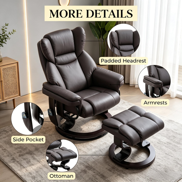 10点按摩躺椅旋转扶手椅带脚踏棕色-7