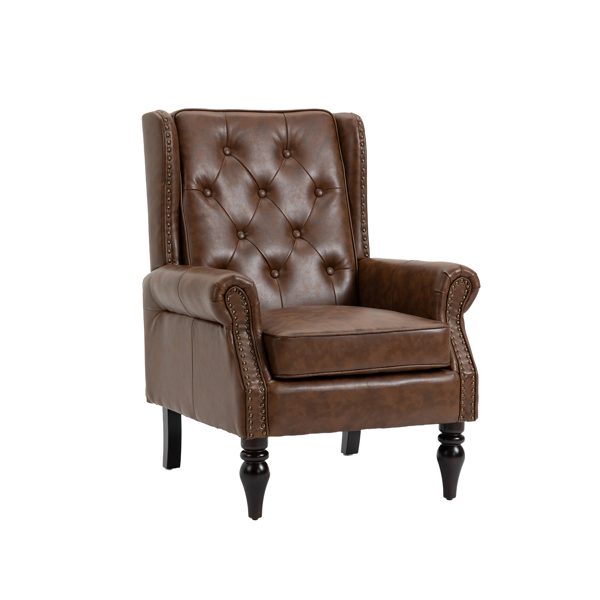 Wood Frame Armchair, Modern Accent Chair Lounge Chair with Sturdy Wood Legs for Living Room Bedroom (Brown PU)-13