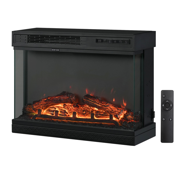 美规 EF-25 120V 1500W 24寸 壁炉芯 黑色 铁 嵌入式/三面玻璃/可调温/定时/带显示/5档火焰明亮度/配假柴/带遥控器 多彩/12色火焰-2