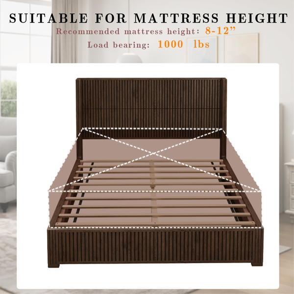 Solid Wood Platform Bed Frame with Headboard, No Box Spring Needed, Floor-standing bed, Easy Assembly, Queen Size, Walnut-14