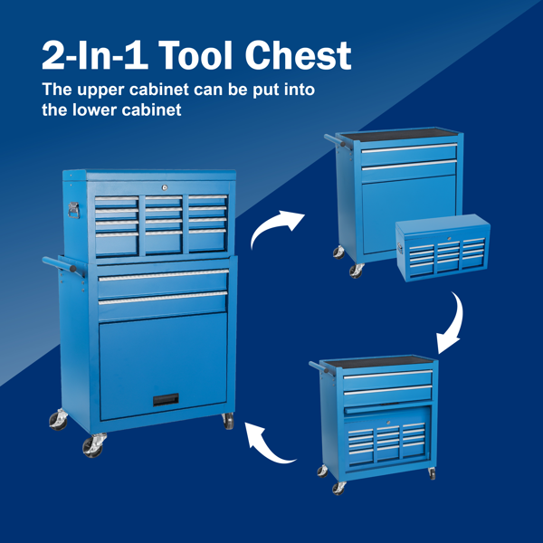 Tool Chest, 8-Drawer Rolling Tool Storage Cabinet with 2 in 1 Detachable Top Tool Box, Liner, Lockable Wheels, Side Hooks, Metal Tool Cart for Garage-5