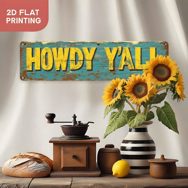CIFbuy 2D 平面印刷“HOWDY YALL”装饰性铝制招牌，防锈墙面装饰（TikTok, temu 自提物流）-7