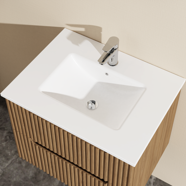 Goodyo 24" Wall-Mount Bathroom Vanity Cabinet with White Basin Sink Combo Floating, Walnut-4