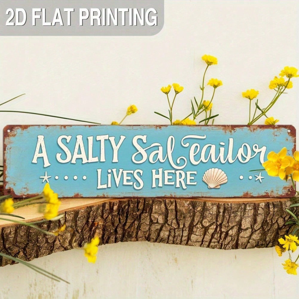 CIFbuy 复古风“咸味人生，此地有之”金属壁饰，海滨沙滩墙艺（TikTok, temu 自提物流）-1