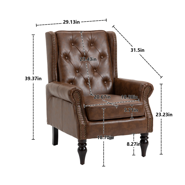 Wood Frame Armchair, Modern Accent Chair Lounge Chair with Sturdy Wood Legs for Living Room Bedroom (Brown PU)-27