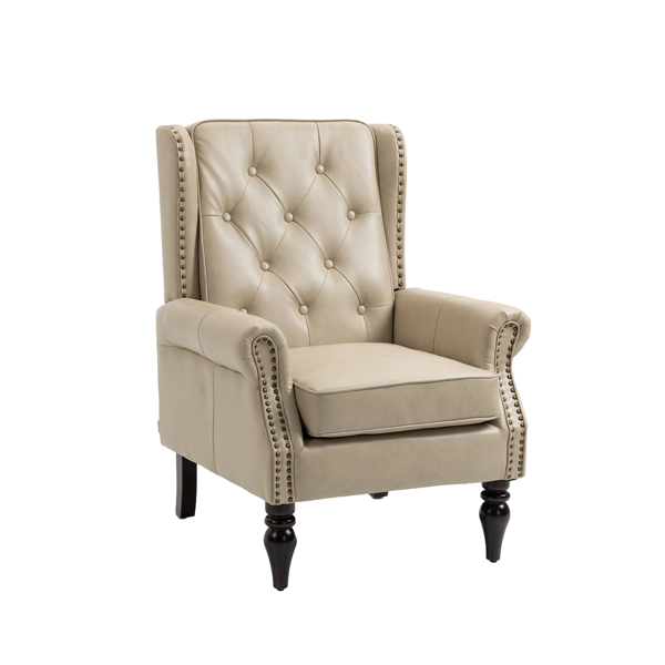 Wood Frame Armchair, Modern Accent Chair Lounge Chair with Sturdy Wood Legs for Living Room Bedroom (Camel PU)-12