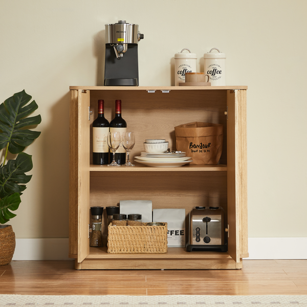 31.5'' Buffet Cabinet Sideboard with Storage Curved wave Design for Bedroom, Living Room, Hallway, Oak,31.5''W x 15.75''D x 31.5''H.-3