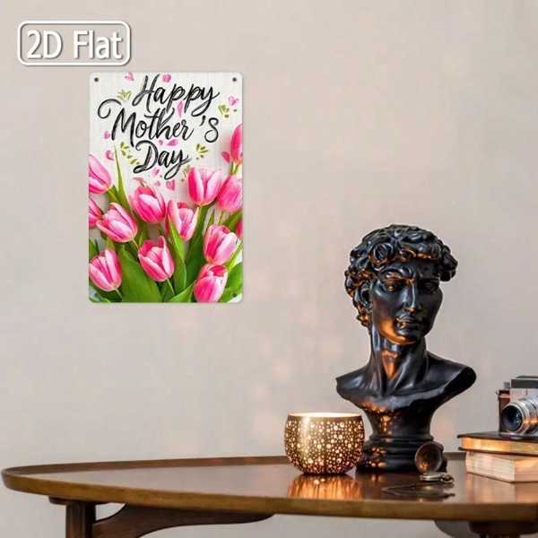 CIFbuy 1个母亲节快乐铁皮装饰牌，粉色郁金香乡村风2D平面墙饰 8x12英寸（TikTok, temu 自提物流）-7