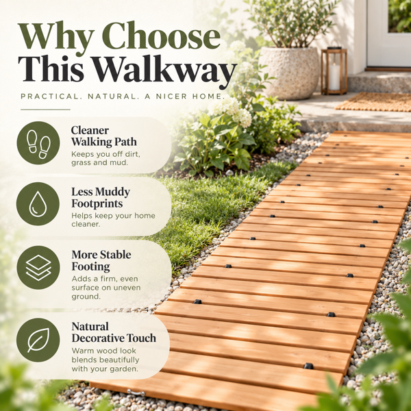 305 x 43 cmRoll-Out Wooden Walkway Mat, 1.5 cm Thick Portable Garden Pathway, Outdoor Wooden Boardwalk Path for Yard, Lawn, Beach, Patio and Camping-8