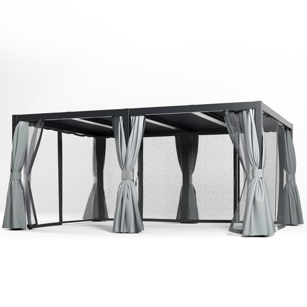 12' x 16'现代风格凉亭，带可调节百叶窗，适用于户外顶棚、花园，组装简便，经久耐用，炭灰色-4