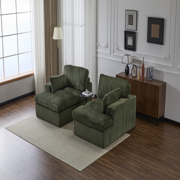 Double Chaise Lounge Chair Indoor,Oversized Upholstered Sleeper Cloud Couch,Deep Seat Luxury Sofa Bed,Sectional Sofa Chaise Love-seat,Corduroy Reading Chair for Living Room,No Assembly Required,Green-17