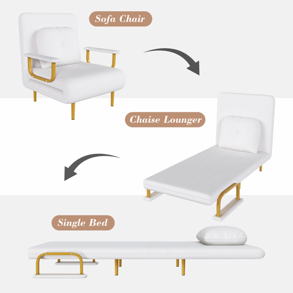 Folding Sofa Bed 3-in-1 Convertible Chair - 5-Position Adjustable Backrest with Pillow, Space-Saving Sleeper for Living Room, Bedroom & Office (White)-11