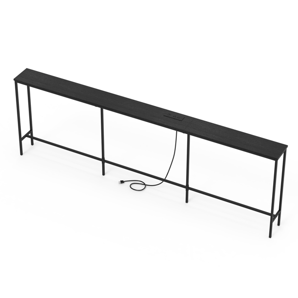 黑色 240cm长 密度板贴三胺+铁 240*20*79cm 玄关桌 带排插（美标）-9