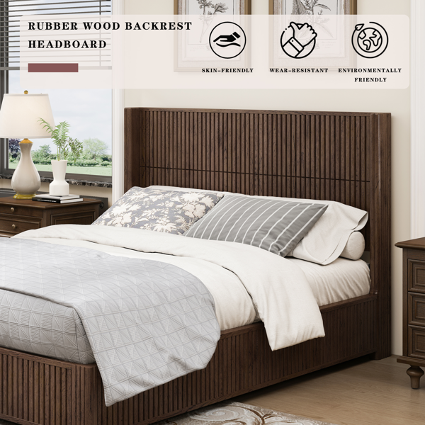 Solid Wood Platform Bed Frame with Headboard, No Box Spring Needed, Floor-standing bed, Easy Assembly, Queen Size, Walnut-12